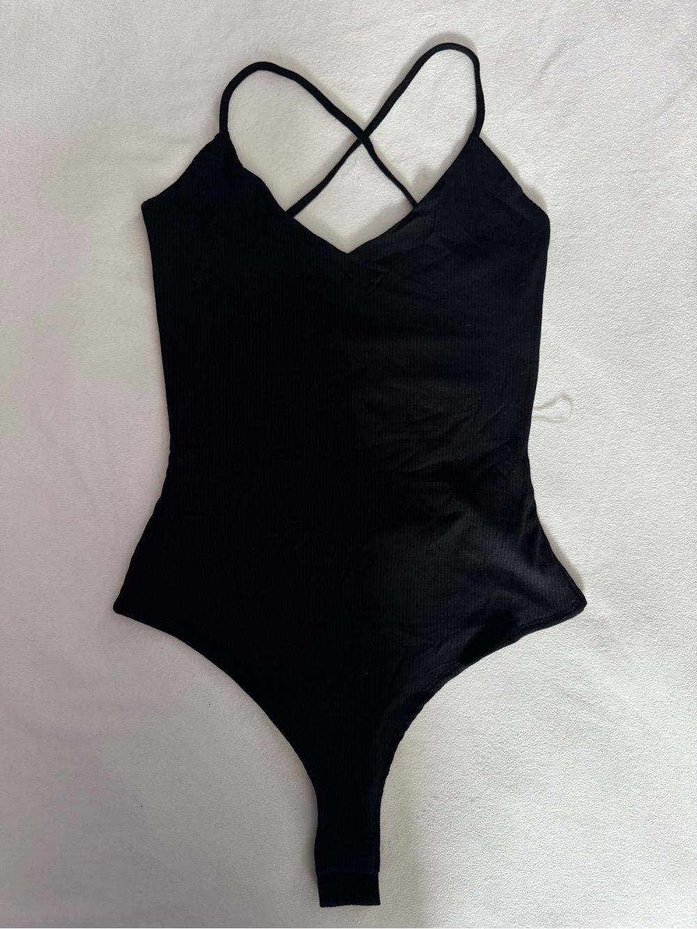 Windsor Black Crisscross Strap One-Piece Bodysuit